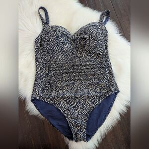 Bond-Eye Australia One Piece Tummy Control Navy/Gold Bathing Suit Size 10